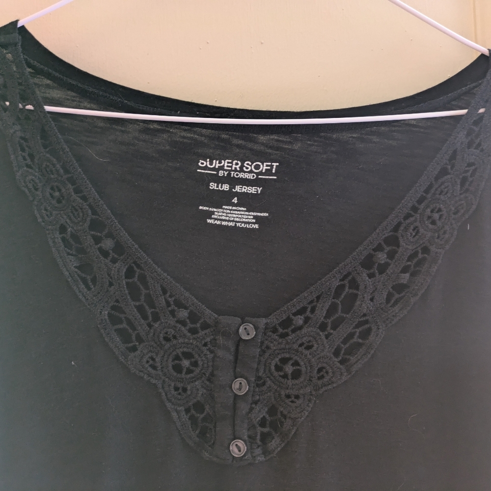 Black Crochet Neck Torrid Blouse - Picture 2 of 5